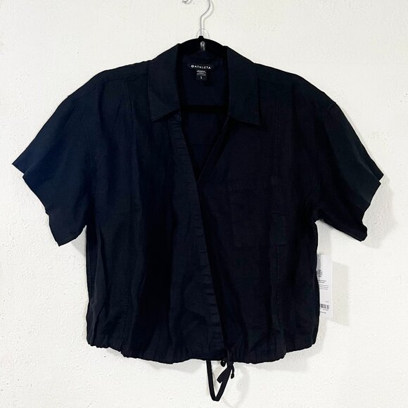Athleta Black Playa Linen Tie Top New With Tags Size Large - Picture 3 of 14
